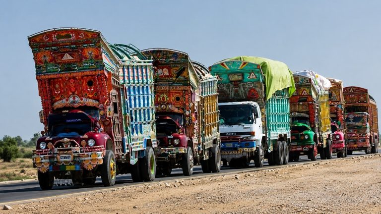 موبائل ویٹ مینجمنٹ سسٹم کے ذریعے گاڑی کا وزن چیک کرتے سرکاری اہلکار
