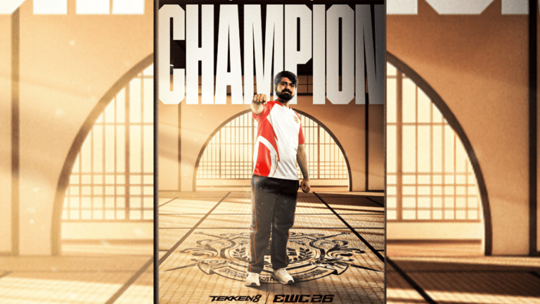 پیرس میں Esports World Cup میں ٹیکن 8 کا ٹرافی جیتتے ہوئے محمد زبیر