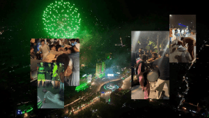 جشنِ آزادی کے دوران سڑک پر جمع افراد اور فضائی فائرنگ کی خبریں