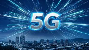پاکستان میں 5G سیل ٹاورز اور اسمارٹ فون دکھاتا منظر