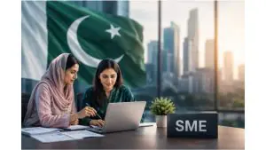 بینک کاؤنٹر پر خواتین کاروباریوں کی نمائندہ تصویر