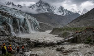 خیبر پختونخوا میں سیلاب زدہ نالہ اور متاثرہ آبپاشی ڈھانچہ