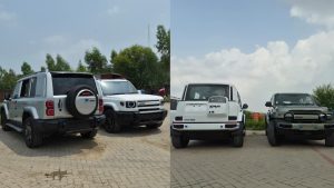 کنٹینرز سے اتارتی گئی آئیکاور وی23 اور آئیکاور وی27 ایس یو ویز کی تصویر