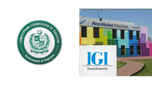 کمپیٹیشن کمیشن آف پاکستان کا نشان اور اکزو نوبل پاکستان کی فیکٹری کی عمارت