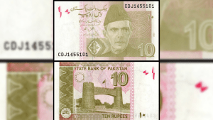 مختلف قیمت کے پاکستانی نوٹ میز پر رکھے ہوئے