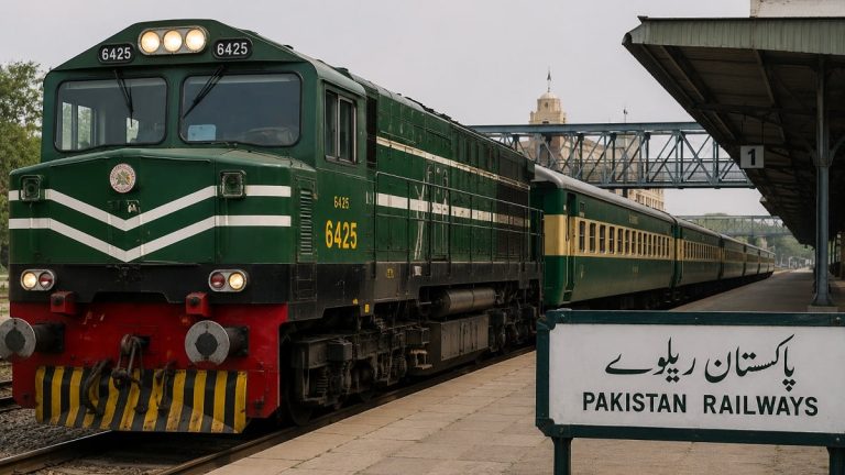 اسٹیشن پر کھڑی ریل گاڑی؛ قراقرم ایکسپریس کا منظر