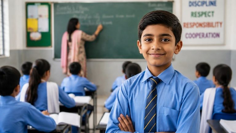 سرکاری اسکول کا کلاس روم جس میں بچے ٹیبلوں پر بیٹھے ہیں