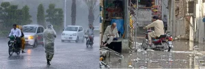 بادل اور تیز ہوا کے ساتھ بارش کا منظر؛ موسمیاتی محکمہ کی بارش کی پیشگوئی