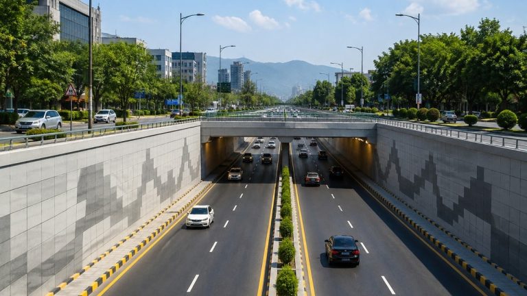پشاور روڈ راولپنڈی پر مستقبل کے انڈرپاس کی ممکنہ جگہوں کا عمومی منظر