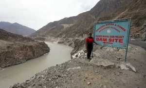 ڈائمر بھاشا ڈیم کا عام منظر، تعمیراتی مقام اور پانی ذخیرہ کا علاقہ