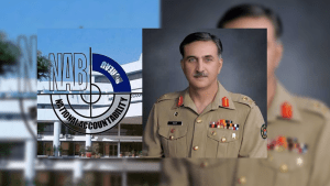 نیب چیئرمین لیفٹیننٹ جنرل (ریٹائرڈ) نذیر احمد اور وزیرِ خزانہ محمد اورنگزیب ملاقات کے دوران
