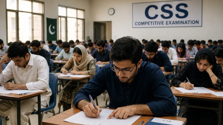 سی ایس ایس امتحان کے امیدوار کاغذات بھرتے ہوئے