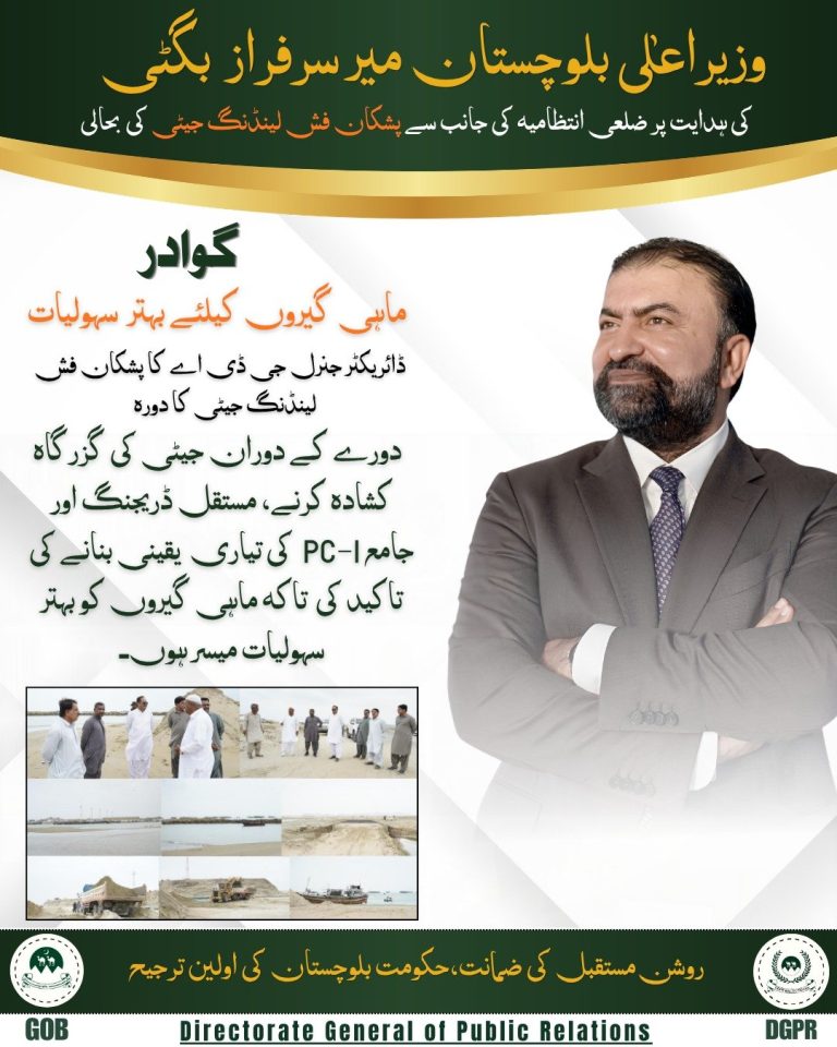 پشکان کے کنارے واقع ماہی گیری جیٹی کی بحالی کا منظر