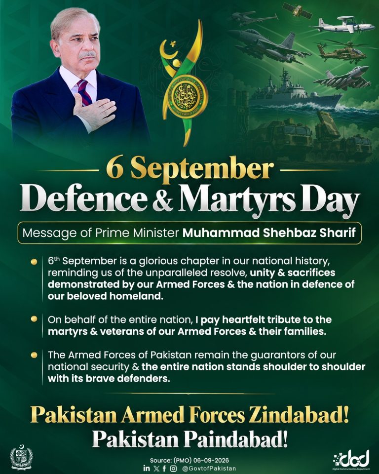 وزیراعظم محمد شہباز شریف کے یوم دفاع و شہداء کے پیغام کا متن