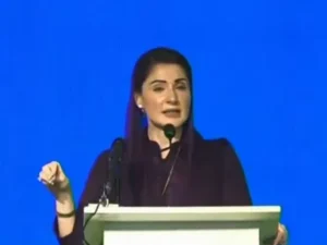 مسقط میں ملاقات کے دوران مریم نواز اور عمانی وزیر کے مصافحے کی تصویر