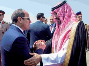 مصر کے صدر عبد الفتاح السیسی کا سرکاری بیان جاری کرتے ہوئے فوٹو