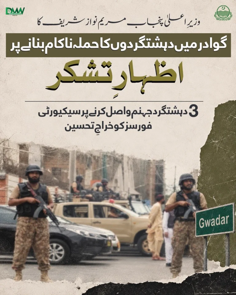مریم نواز شریف کا گوادر میں حملہ ناکام بنانے پر تشکر کا بیان